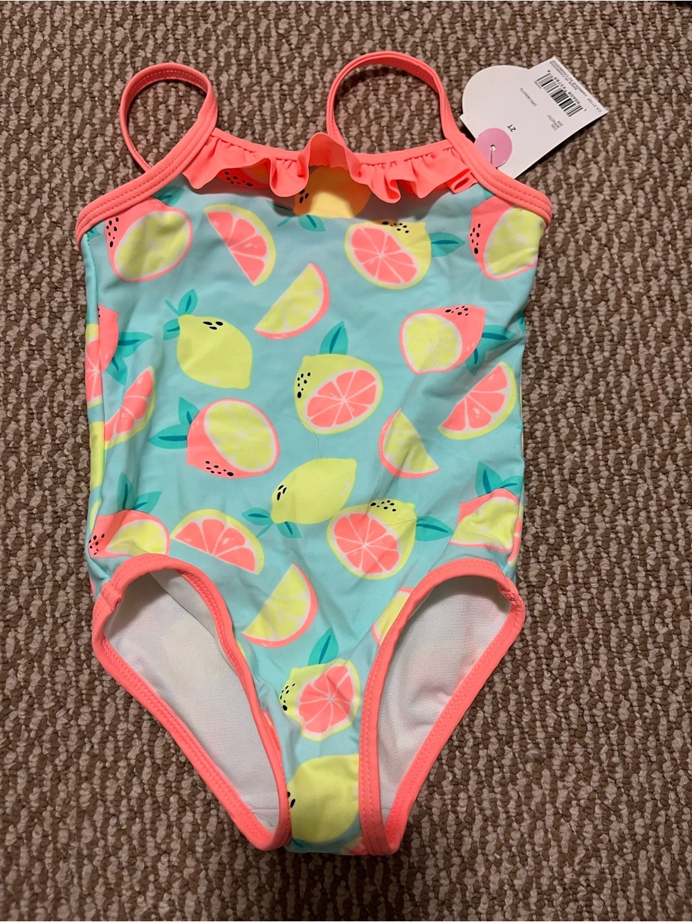 Girls 2T brand new  One-Piece Swimsuit with Coral Trim